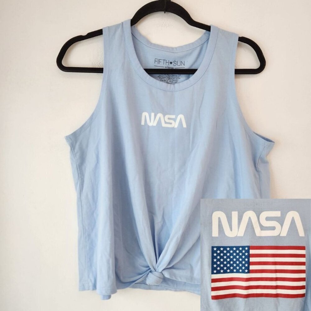 Fifth Sun NASA Tank Top Blue Tie Front T-Shirt Tee Women's XL